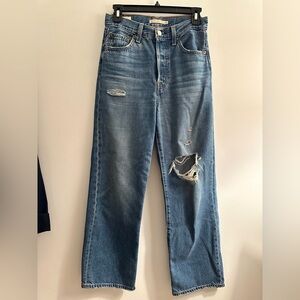 Levi's Blue Straight Leg Jeans with Ripped Details